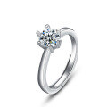 wholesale S925 Sterling Silver Jewelry, 1ct Zircon Six-Prong Personalized Diamond Ring, Minimalist Openable Adjustable Ring-0-4