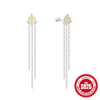 wholesale S925 Sterling Silver Butterfly Opal Diamond Fringe Chain Letter Earrings, Korean Style-Platinum #1 925 Silver