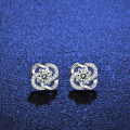 S925 Silver Four-Leaf Clover Earrings with Moissanite-0-0