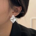 wholesale S925 Sterling Silver Geometric Rhombus Earrings for Women, Exaggerated Asymmetrical Hip-Hop Drop Earrings with Elaborate Design-0-2