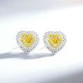 S925 Sterling Silver Heart Earrings with Zircon and Yellow Diamonds-0-1