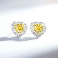 S925 Sterling Silver Heart Earrings with Zircon and Yellow Diamonds-Vibrant Yellow - ED091  925 Silver