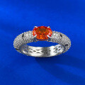 wholesale S925 Silver Full Pavé Diamond 5*7 Fancy Cushion-Cut Fanta Orange Garnet High-End Fashion Ring for Women-0-2