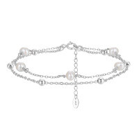 wholesale S925 Sterling Silver Cloud-Pull Jewelry Cultured Freshwater Pearl Double Chain Twisted Bracelet, Elegant Retro Versatile-White gold, natural freshwater pearl, approximately 2.2g 925 silver