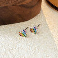 wholesale 999 Silver Enamel Rainbow Heart Stud Earrings, Small and Delicate, Sweet and Lovely for Women-0-4
