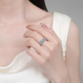 S925 Sterling Silver Full Moissanite Women's Rectangular Rule-Set Ring-0-2