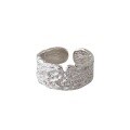 wholesale S925 Sterling Silver Korean Wide Plain Circle Ring with Irregular Wrinkle Texture Design Open Adjustable Ring for Women-0-4