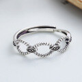 wholesale S925 Sterling Silver Vintage Thai Silver Antique Openwork Hollow Ring with Circle Joint Design, Adjustable Statement Ring for Women-0-1
