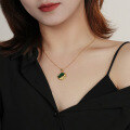 wholesale S925 Sterling Silver Geometric Necklace With Earth Lava Malachite Pendant For Women-0-3