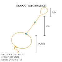 wholesale S925 Sterling Silver Turquoise Bracelet With Zirconia, Fashionable And Minimalist Hand Accessory-L895-Gold 925 Silver