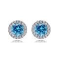 wholesale Pure Silver European & American Women's Earrings Cross-border Gemstone Birthstone Zodiac Zircon Fashion Round Ear Studs Wholesale-0-7
