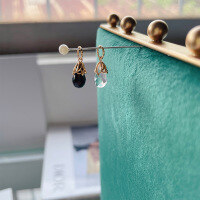 wholesale S925 Silver Japanese-style Light Jewelry Natural Black Onyx and White Crystal Pendant for Women, Minimalist Retro Hollow-Out Necklace and Earrings-Black Onyx Pendant 925 Silver