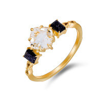 wholesale S925 Silver Plated 14K Gold, French Light Luxury Style Minimalist Design White Crystal Ring by Dunli Jewelry Factory-White Crystal Ring Size 8