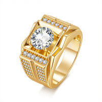 wholesale Plated with 925 Sterling Silver in White Gold, 2-Carat Moissanite Men's Ring, Imported Moissanite, Non-Tarnishing, Popular in Europe and America-Silver with zircon gold 11