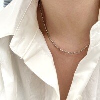 wholesale S925 Sterling Silver Rice Grain Olive Bead Silver Necklace for Women, Simple and Minimalist Layering Collarbone Chain for Spring and Summer with a Premium Feel-S925 sterling silver (XL002)