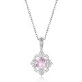 wholesale S925 Sterling Silver Autumn Winter New Pink Quartz Necklace with Delicate Floral Pattern Pendant Choker Wholesale from Manufacturer-0-5