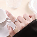 Sterling Silver Moissanite Six-Prong Light Luxury Adjustable Ring for Wholesale Social Media Live Streaming-0-2