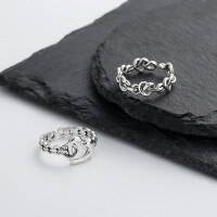 wholesale S925 Sterling Silver Hollow-out Interlaced Heart Open Ring Fashion Commuting Ins Luxury Style Index Finger Ring-690JM/B model: about 3g&gt; opening adjustable