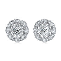 wholesale 925 Sterling Silver European and American Style Ring Set Stackable Rings Earrings Women's Elegant Floral Zircon Three-Piece Jewelry Set-Earrings TLED104 925 silver