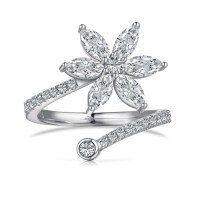 wholesale S925 Sterling Silver INS Style Viral Ring for Women, High-End Leaf Twisting Design, Niche Luxury Flower Ring-DY121005-SW-WH 7