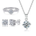 wholesale 925 Sterling Silver European and American Fashion Flower Zircon Ring Earrings Necklace Jewelry Set 3 Pieces-0-0