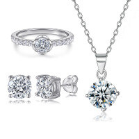 wholesale 925 Sterling Silver European and American Fashion Flower Zircon Ring Earrings Necklace Jewelry Set 3 Pieces-Ring TL-379 + Earrings TLED009 + Necklace TLXL130  US Size 6#