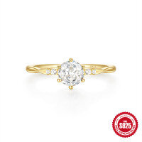 wholesale S925 Sterling Silver Six-Prong Diamond Ring for Women, Popular on Ins, Carat-Set Diamond Engagement Ring-Gold No. 7