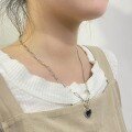 wholesale Sterling silver black heart patch safety pin necklace for women, summer new luxurytrendy internet-famous collarbone chain-0-3