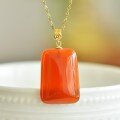 wholesale 925 Silver with Certificate New Chinese-style Square Jade Pendant Bead Agate Carnelian Nothing-Plaque Necklace for Women-0-2