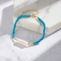 wholesale 14K Gold S925 Sterling Silver Baroque Freshwater Pearl Turquoise Adjustable Bracelet-0-2