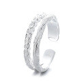 wholesale S925 Silver Fashionable Japanese and Korean Irregular Tree Grain Double Layer Ins Minimalist Niche Design Open Ring-0-4