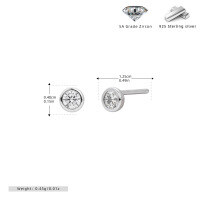 wholesale 925 Sterling Silver Minimalist Round Zircon Stud Earrings For Women-925 silver plating with white gold-3MM 925 silver