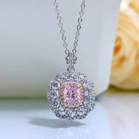 wholesale 925 Sterling Silver Chanel-Style Luxury Pendant Necklace with 6*6 High Carbon Diamond, ZHUOZHIFAN Jewelry New Design-N101 Pink Diamond 925 Silver