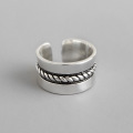 wholesale S925 Sterling Silver AR1418 Korean-style Vintage Distressed Wide-band Twisted Ring for Women, a Stylish Silver Band-0-0