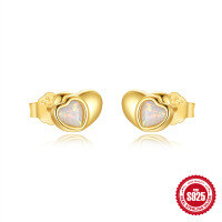 wholesale S925 Sterling Silver Opal Heart Bracelet and Earring Set, Korean Minimalist Design-Gold-Earrings 925 Silver