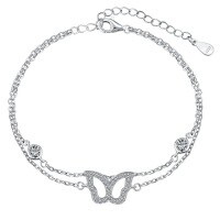 wholesale S925 Sterling Silver Korean Hot Style Butterfly Design Women's Anklet, Minimalist and Luxurious, Versatile Fashionable Anklet for Women-Platinum DY160005-SW-WH 925 Silver
