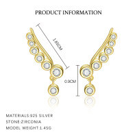 wholesale S925 Sterling Silver Round Single-row Inlaid Flash Zircon Ear Clips For Women, Fashionable, Simple, European And American Versatile, Light Luxury, Niche French-style Ear Accessories-E4681-Gold 925 Silver