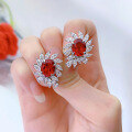 wholesale Metal material first: ZHUO Zhifan new style pigeon blood red 8*10 earrings for women, extravagantly set with full diamonds, cross-border style, drop shipping available-0-3