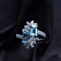 wholesale 925 Sterling Silver Snowflake Ring Fashionable and Unique Ins Aquamarine New Summer Adjustable Open Thumb Ring-0-3