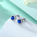 wholesale 925 Sterling Silver Blue Zircon Earrings High-End European and American Personality Flower Ear Jewelry Colored Gemstone Blue Sapphire Earrings for Women Wholesale-0-1