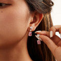 wholesale S925 Sterling Silver Earrings, Light Luxury 5A Ultra-Sparkling Ice-Cut Pink Zircon Earrings, Banquet Jewelry-0-1