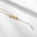 wholesale Gold-plated S925 Sterling Silver Tassel Pearl Necklace for Women, Minimalist Luxury Design, High-End Sense Elegant Collarbone Chain-0-1