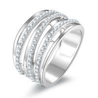 Metal Multi-Round Diamond Ring Fashion High-End Minimalist Stackable Band Wholesale-Three-strand round ring with multiple diamonds [K white]  US size 10