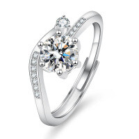 925 Silver Button Snowflake Ring Fashion Minimalist Moissanite Manufacturer Direct-One-carat zircon eight hearts and eight arrows  Adjustable opening