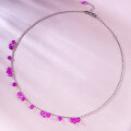 wholesale 925 Silver Irregular Teardrop Starry Sky Pink Crystal Necklace, Beaded Chain Collarbone Chain-0-0