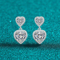 S925 Sterling Silver Moissanite Double Heart Stud Earrings-0-4