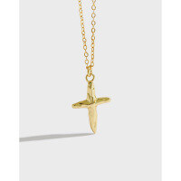 wholesale S925 Sterling Silver XF893 Korean-style INS Irregular Concave-Convex Cross Pendant Necklace for Women Clavicle Chain Accessory-18K gold 925 silver
