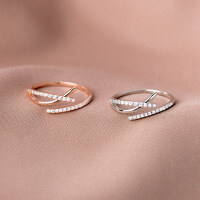 wholesale S925 Silver Ring for Women, Korean Style Sweet Diamond-Encrusted Openable Letter X Cross Hollow-Out Hand Jewelry J6921-s925 silver ring rose gold opening adjustable