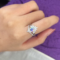 wholesale S925 Sterling Silver French-style Zircon Ring for Women, Vintage Luxury Oval Moonstone Elegant Banquet Silver Ring Wholesale-DY120565 Gold>No. 9