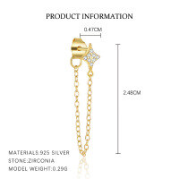 wholesale S925 Sterling Silver Star-shaped European And American Trendy Earrings For Women, Light Luxury Zirconia Accented Versatile Fashion Tassel Chain Cross-border Ear Accessories-E5045-Gold/Single 925 Silver